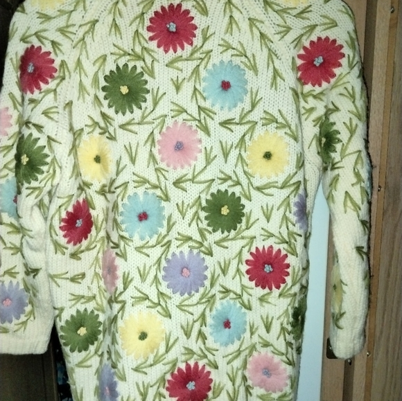 Vintage knit floral sweater like new silk lined large - Picture 5 of 7
